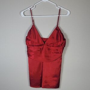 Y2K Rampage Satin Camisole Spaghetti Top Size S Red Babydoll Adjustable 90 Silky